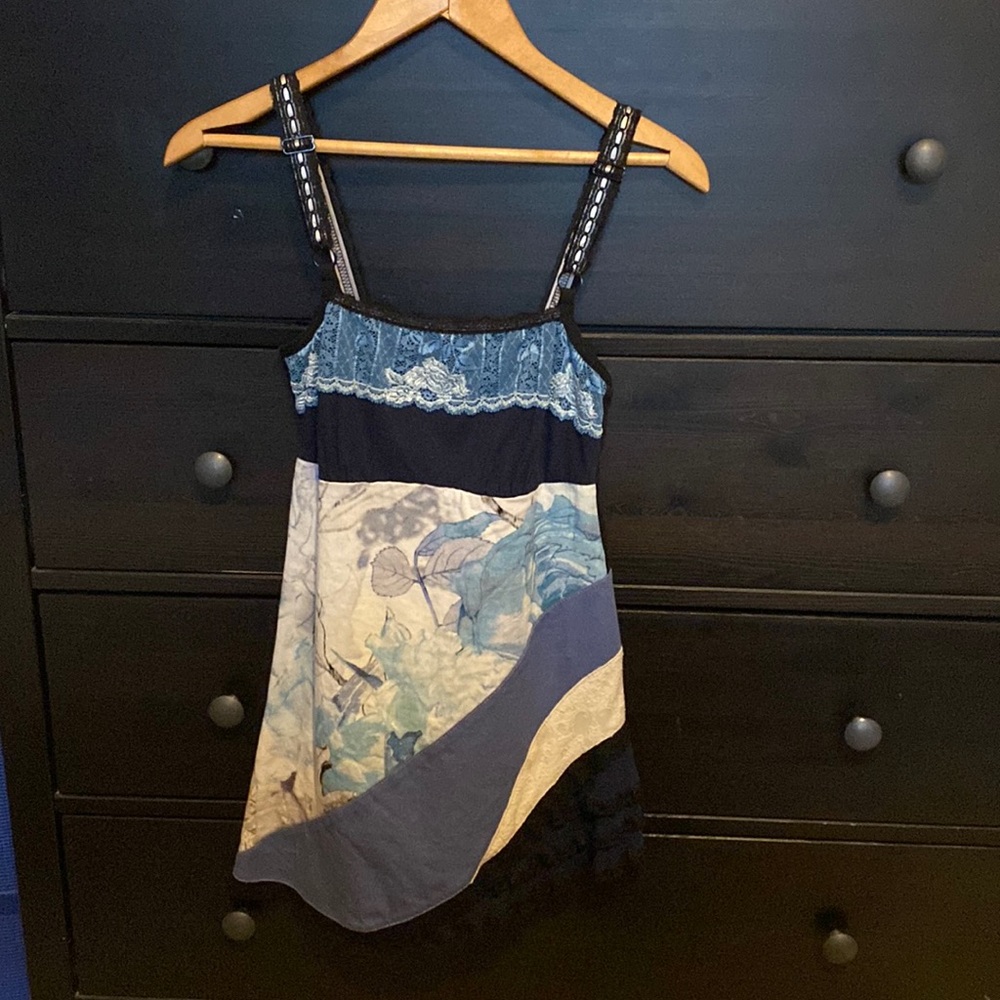 Lace tank/tunic top, adjustable straps XS - ladies French designer - Kollontai